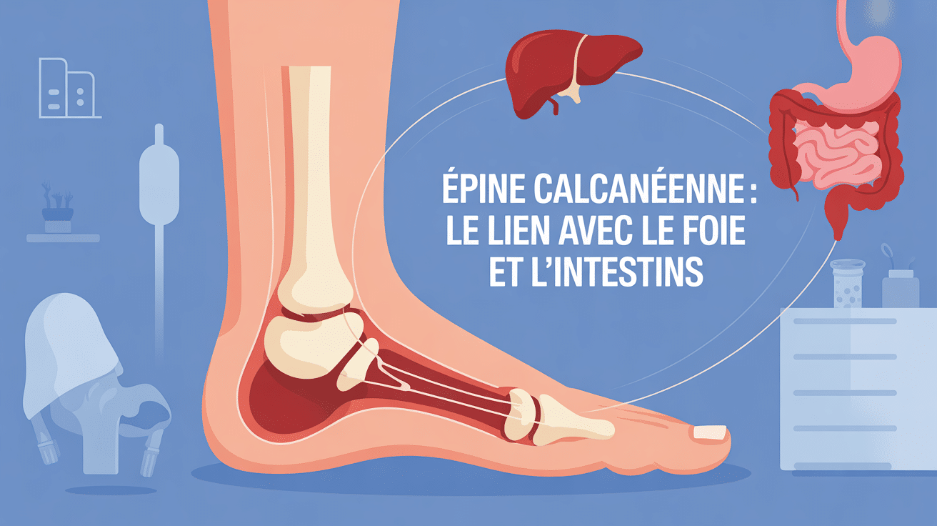 Illustration du lien épine calcanéenne et foie intestin