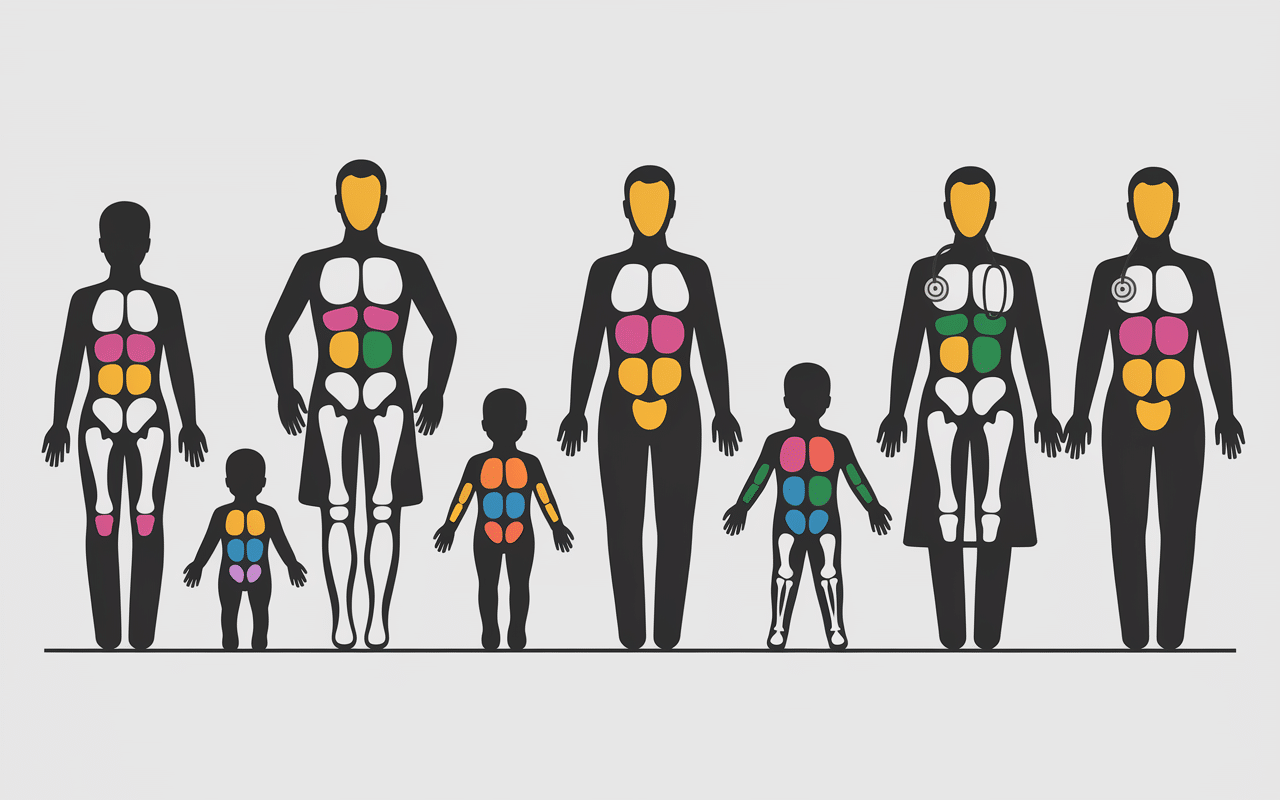 Silhouettes de patients avec zones colorées