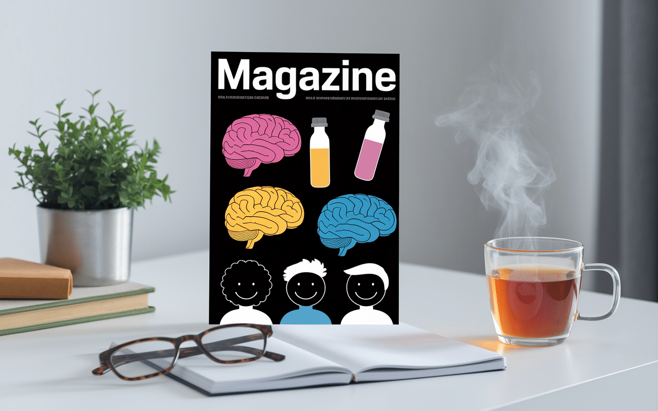 Couverture de magazine avec illustrations colorées