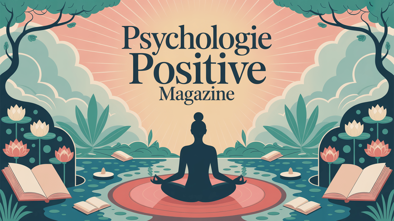 Méditation dans jardin zen avec livres et symboles bien-être