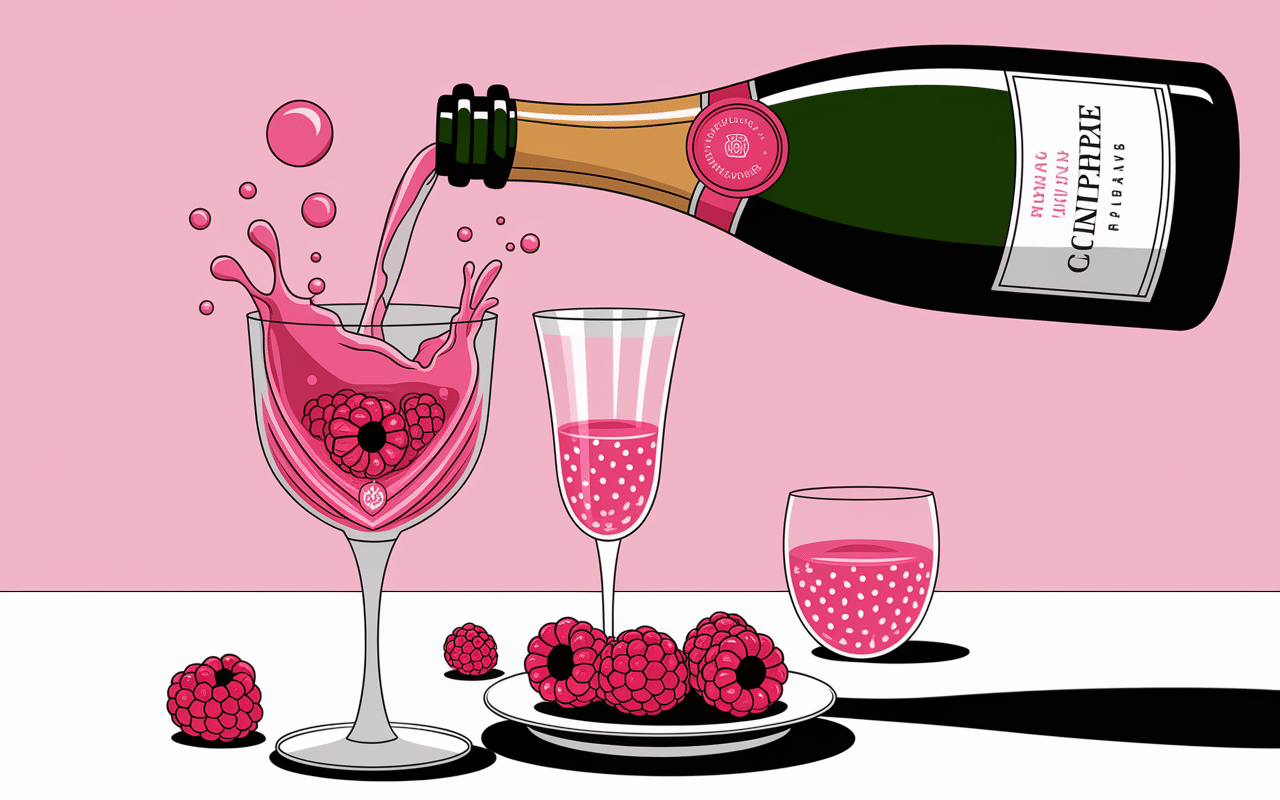 Illustration champagne et framboises