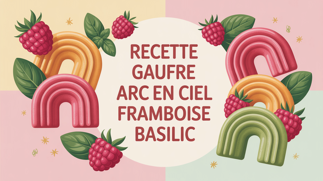 Gaufres arc-en-ciel framboise basilic sur assiette