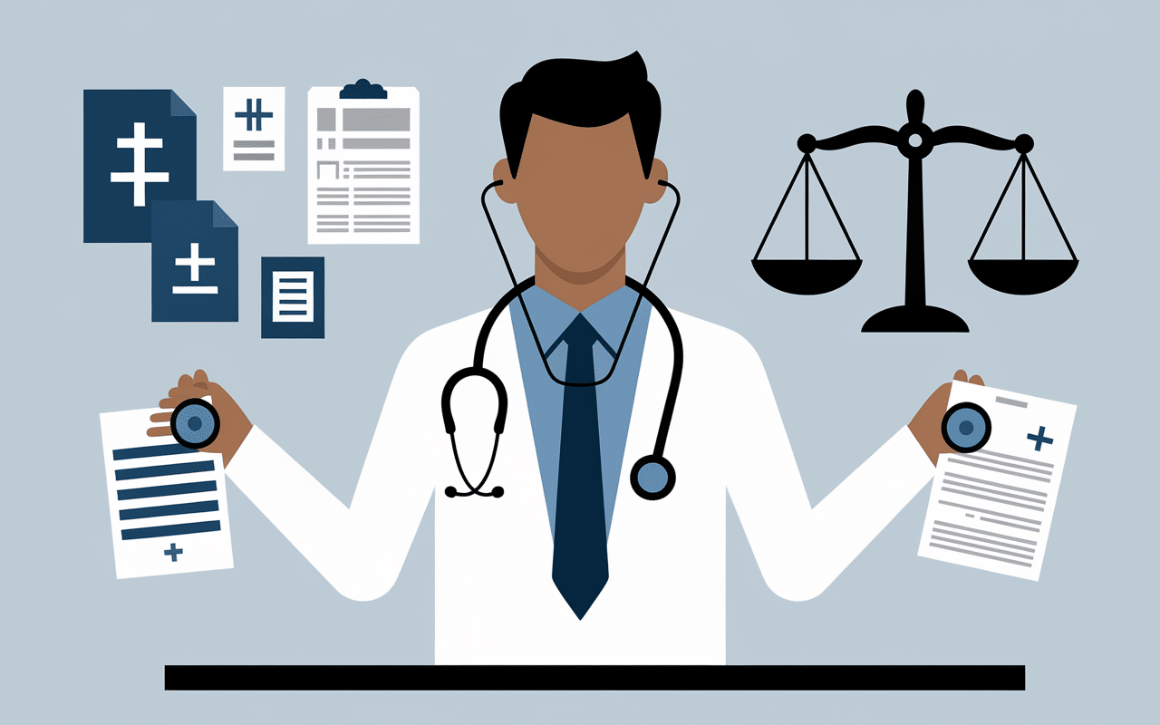 Médecin sécurité sociale avec documents