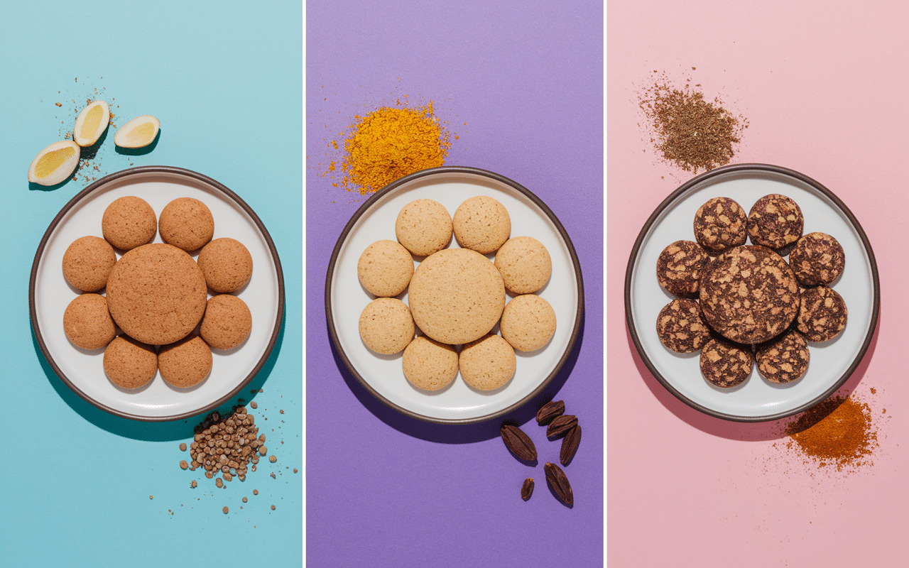 Différentes variétés de sablés sans sucre aux amandes agrumes épices