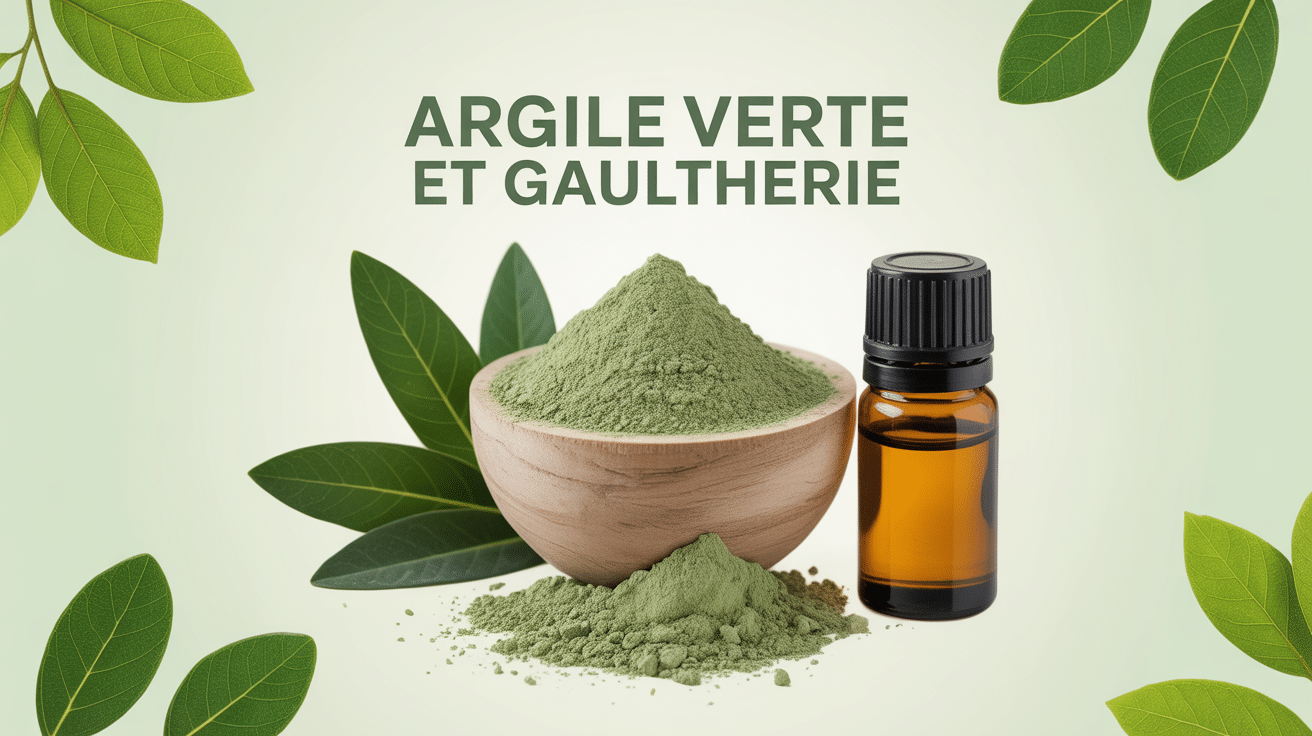 Argile verte et huile essentielle de gaulthérie en composition naturelle