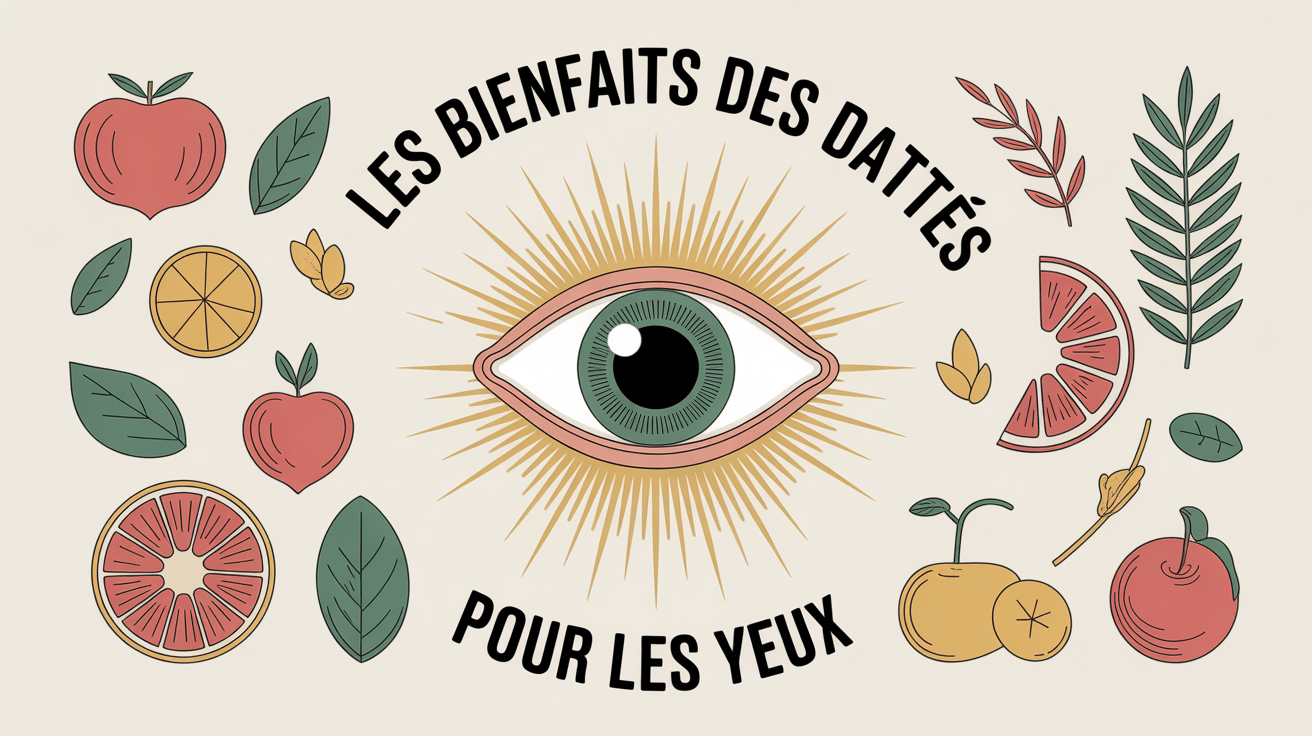 Bienfaits des dattes pour les yeux, illustration centrale stylisée