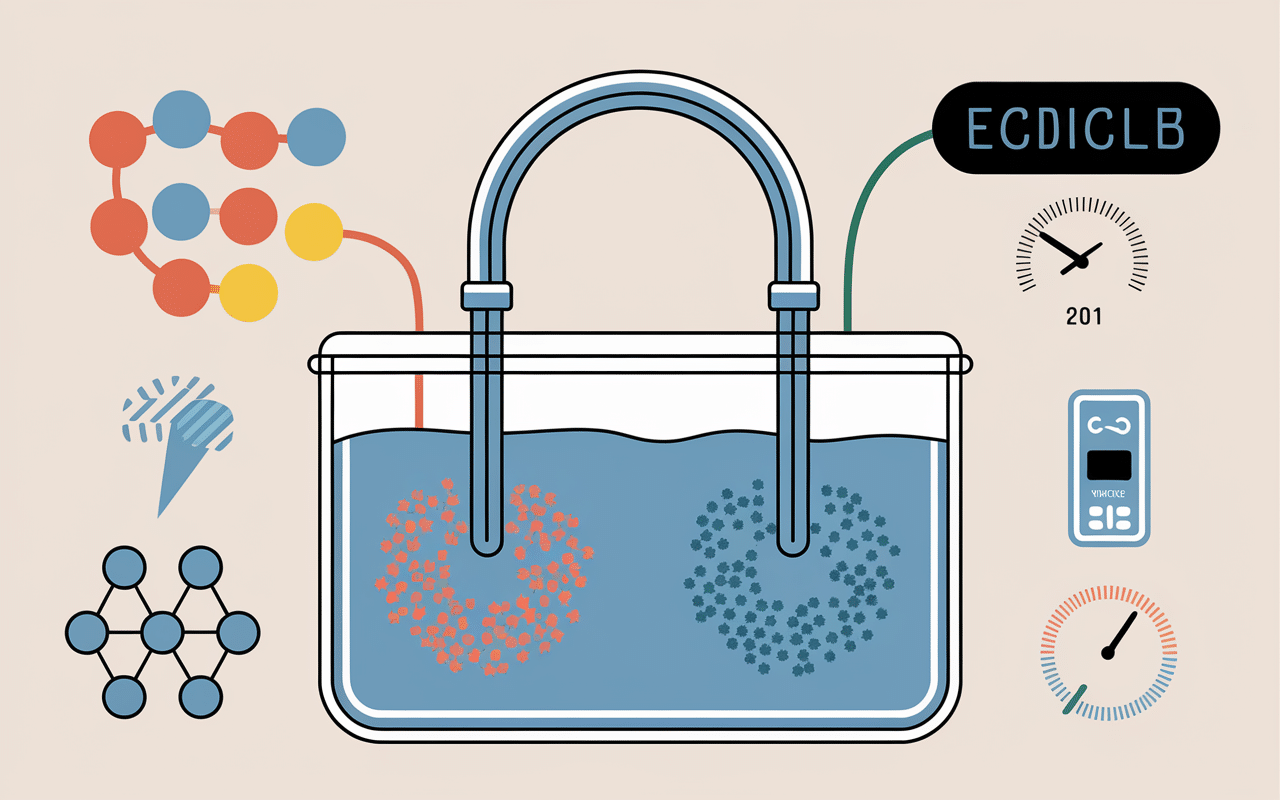 Schéma d'électrolyse pour eau ionisée, pH et ions