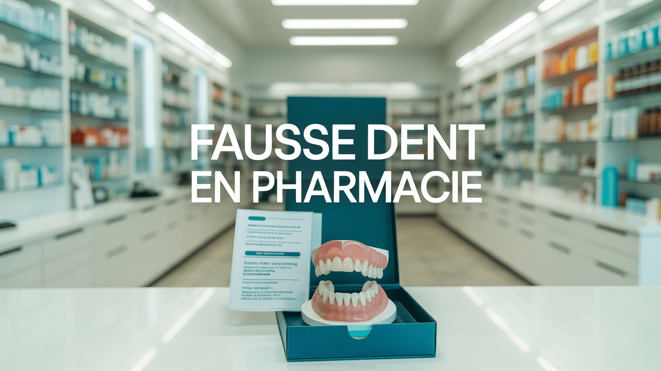 boîte de fausse dent en pharmacie sur comptoir