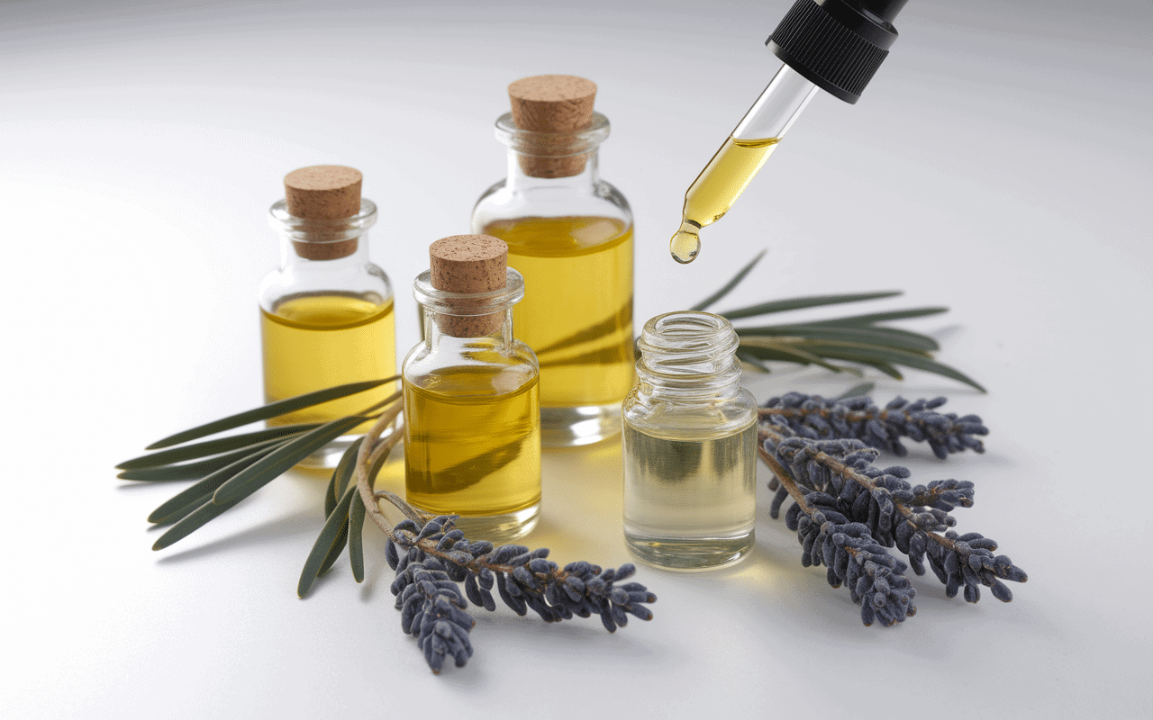 Oeil de perdrix huiles essentielles lavande tea tree flacons