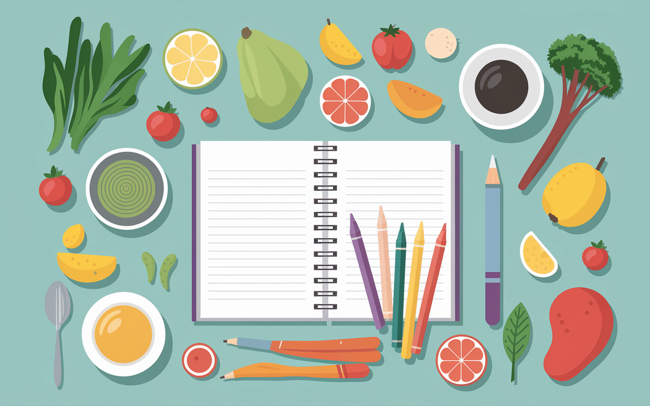 méthode api régime menu carnet ingrédients flat design