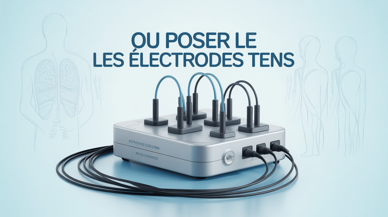 Appareil et électrodes TENS posés, vue d'ensemble