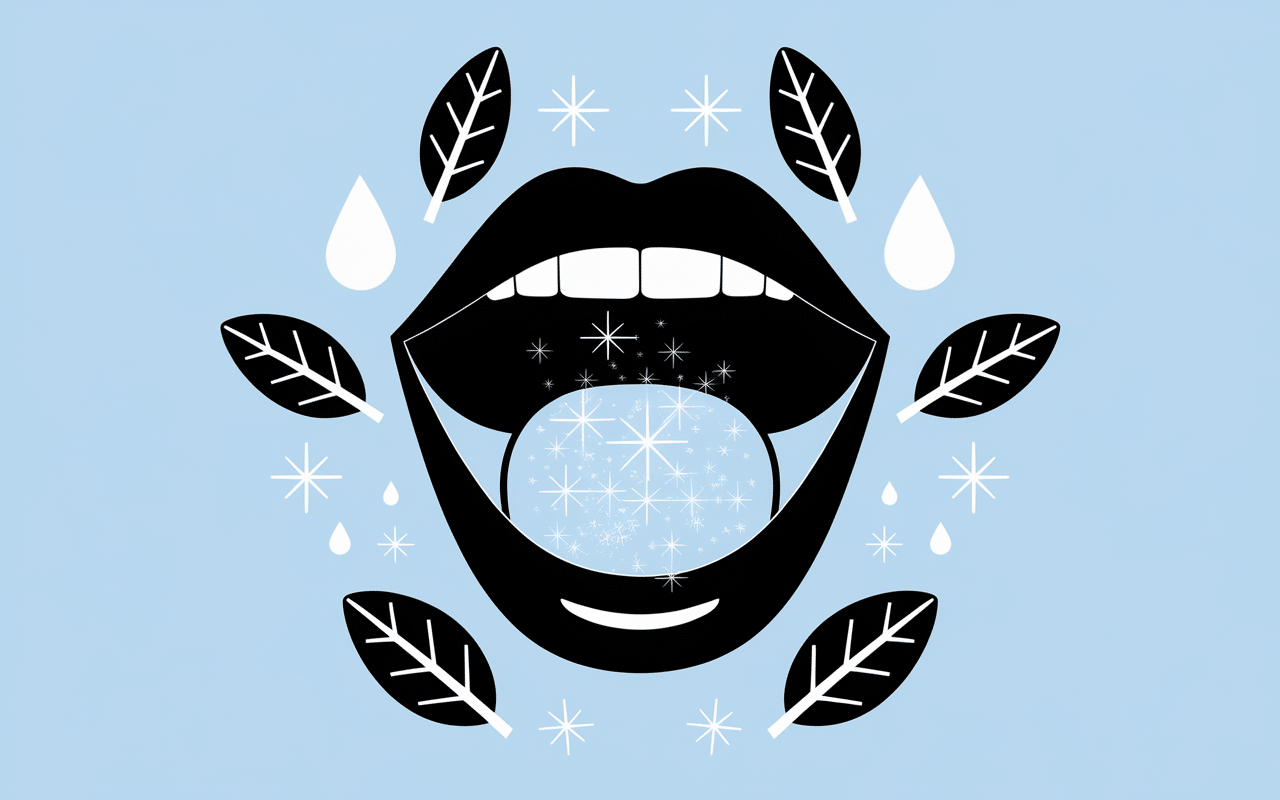 bouche ouverte avec particules bain de bouche bicarbonate