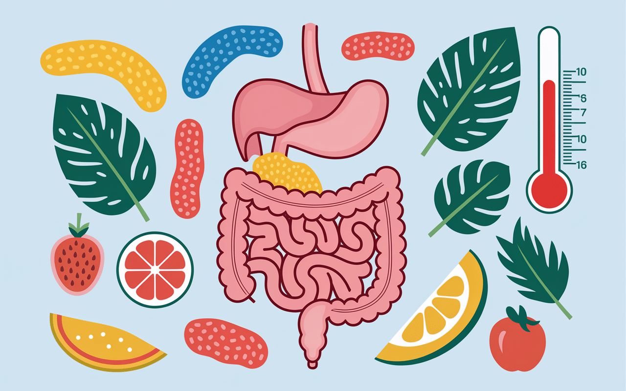 schéma digestif humain montrant les causes du bali belly