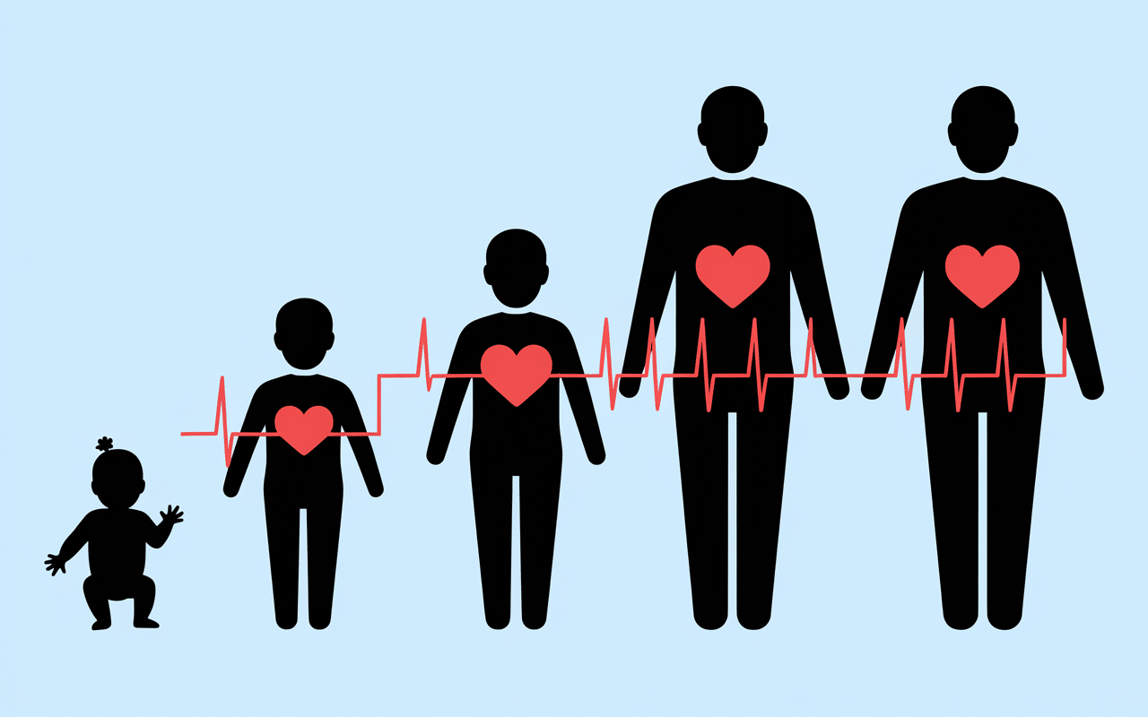Silhouettes et chiffres fréquence cardiaque normale en fonction de l'âge