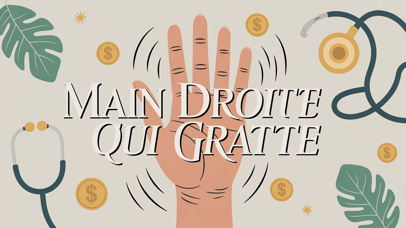Main stylisée grattage main droite avec symboles argent et médecine