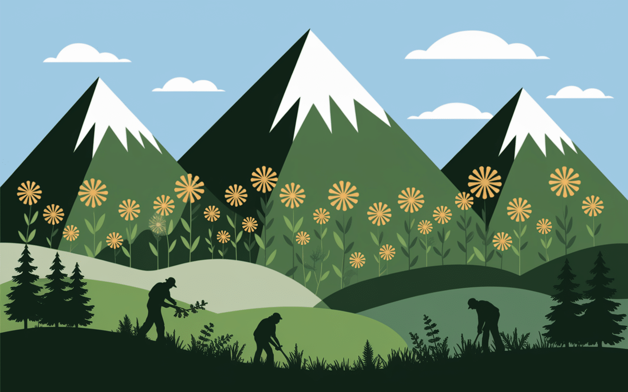 montagnes buissons fleuris jaunes récolte honigbusch