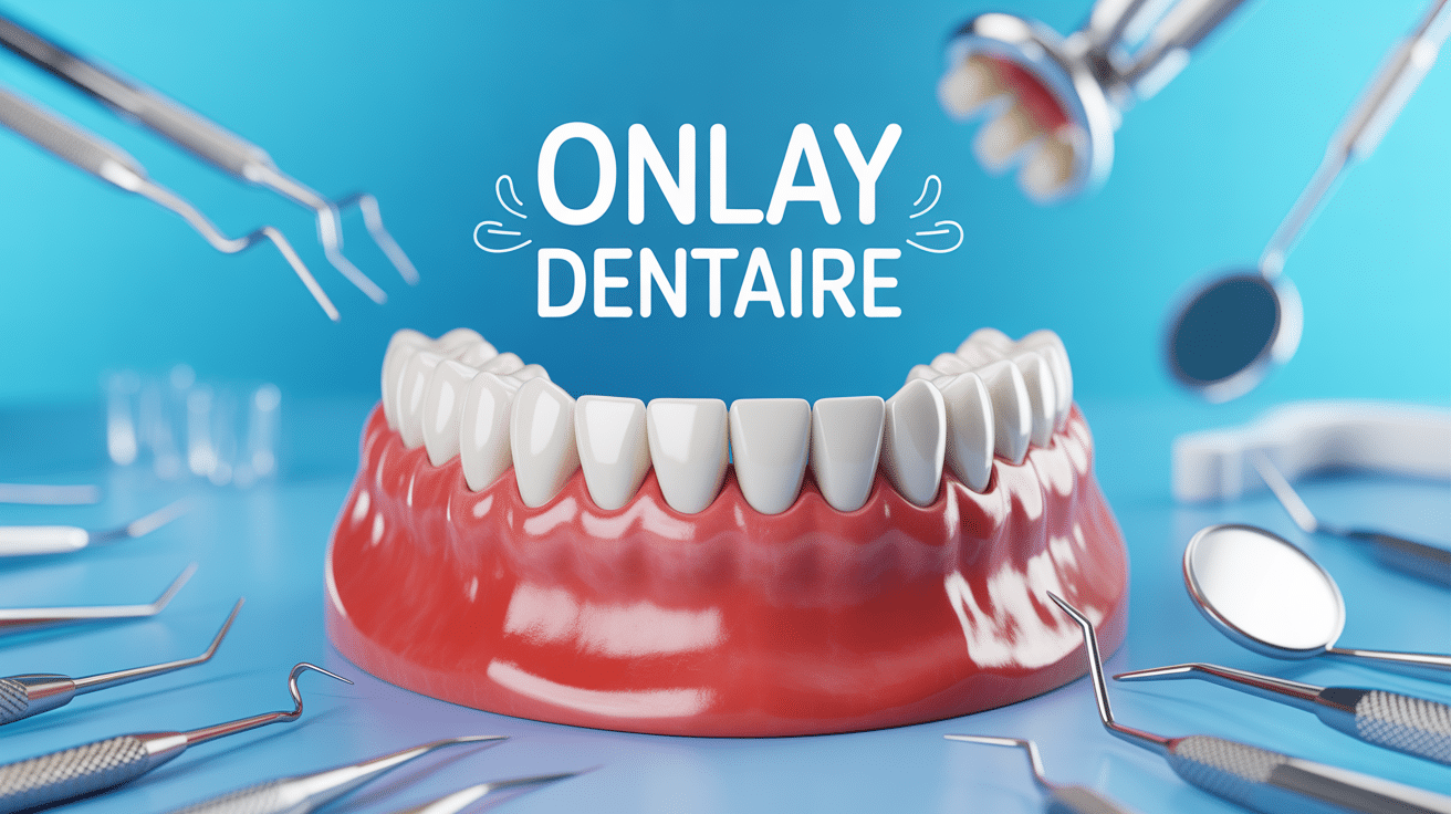 Vue coupe dent onlay dentaire ajusté outils dentaires