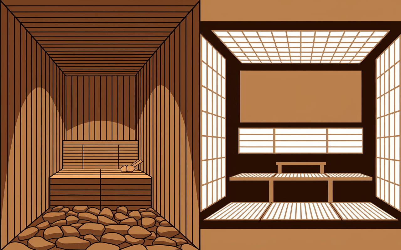 Comparaison sauna japonais moderne et sauna traditionnel européen