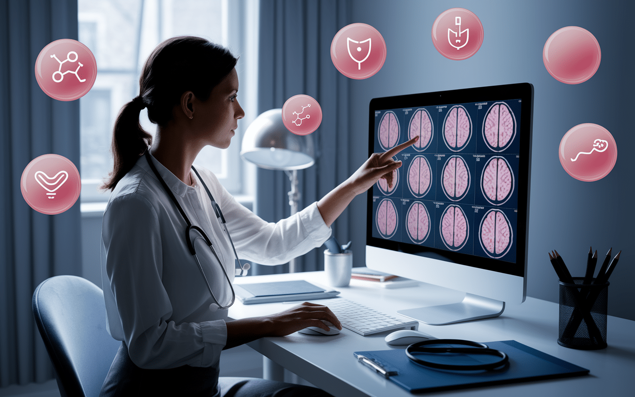 Médecin expliquant indications irm hypophysaire