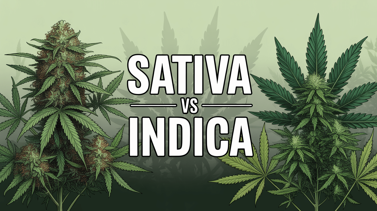 Illustration sativa and indica plantes comparées grandes élancées et compactes