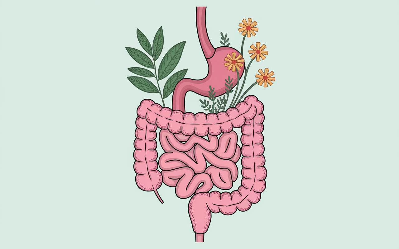 tisane digestion plantes systeme digestif illustration