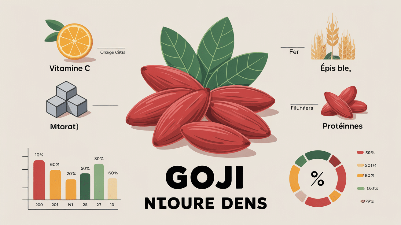 infographie des bienfaits de la baie de goji et apports nutritionnels