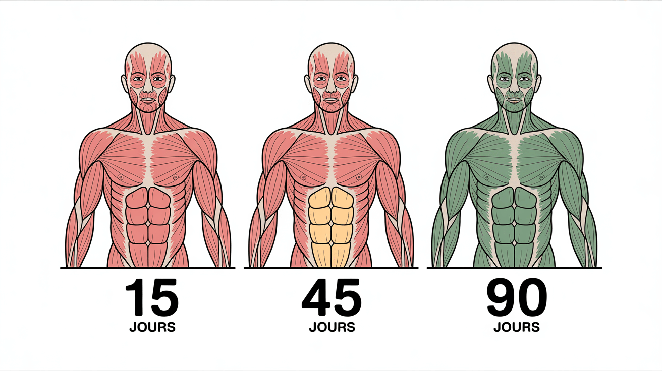 Déchirure musculaire temps de guérison, infographie stades récupération
