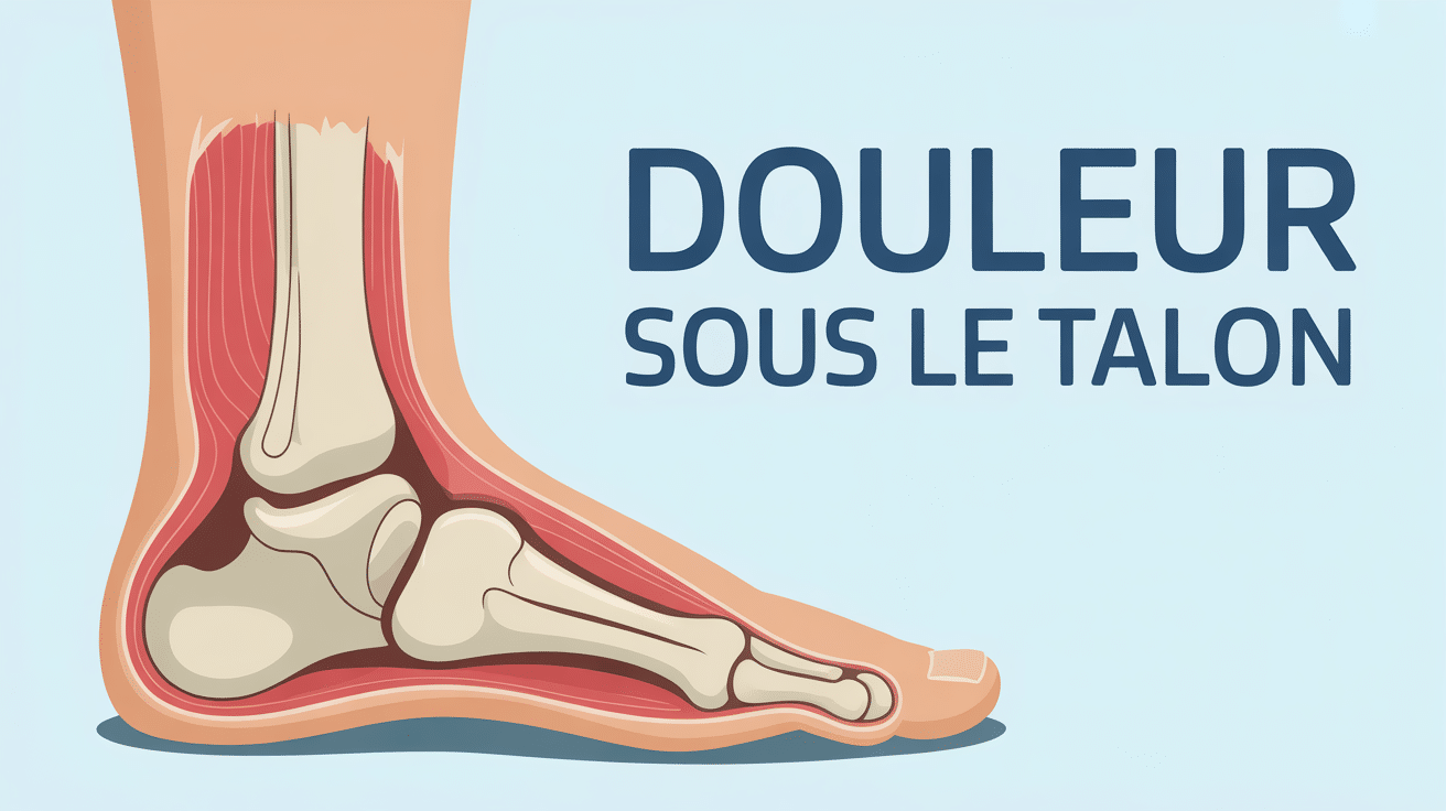 Coupe anatomique du talon montrant inflammation de la douleur sous le talon