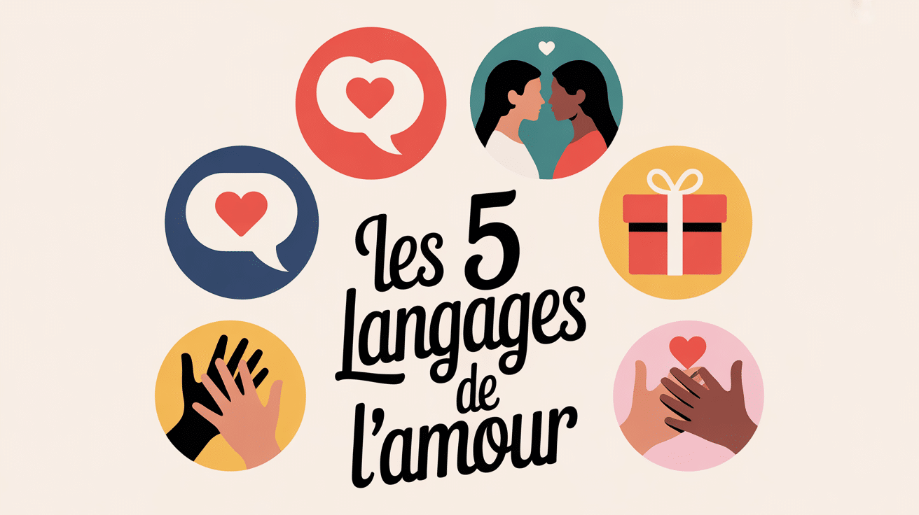 Illustration cercle symboles les 5 langages de l'amour