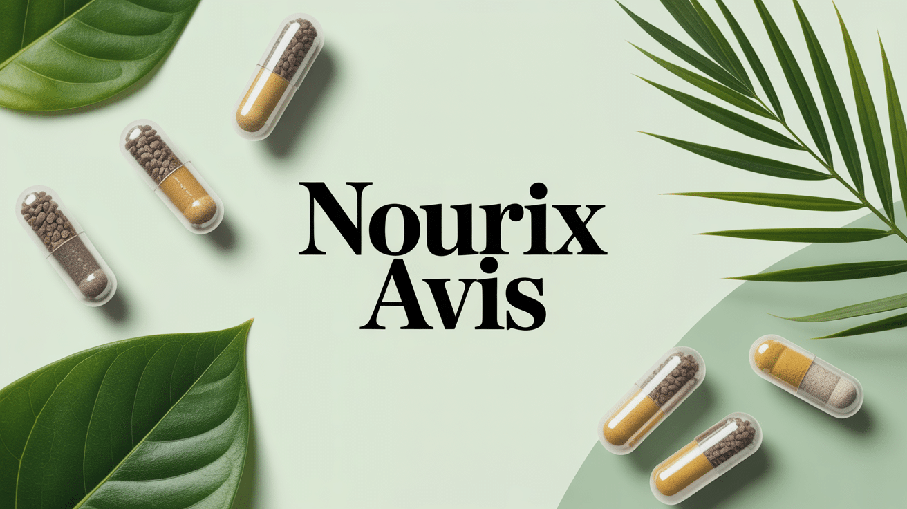 Image moderne de gélules Nourix avis avec feuilles vertes