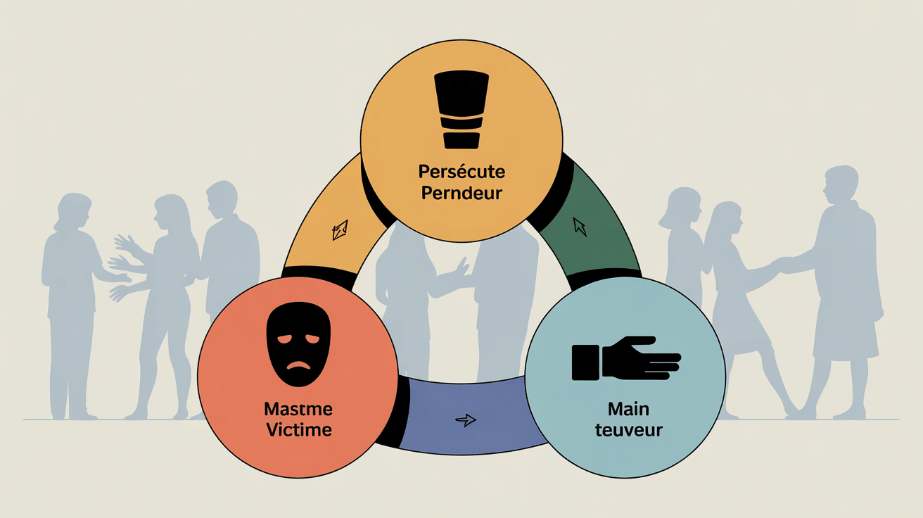 infographie triangle de karpman rôles jeu psychologique