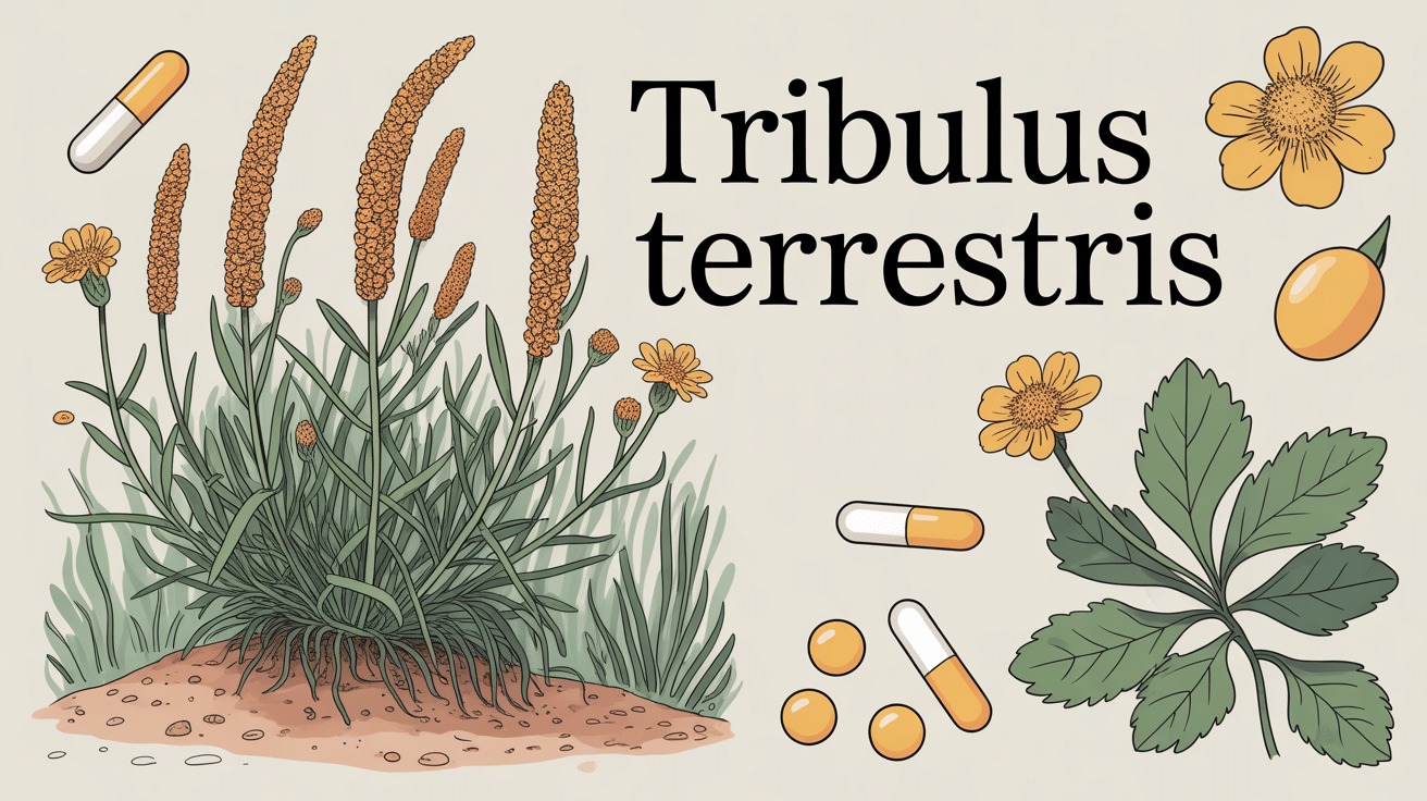 Illustration tribulus terrestris plante avec gélules
