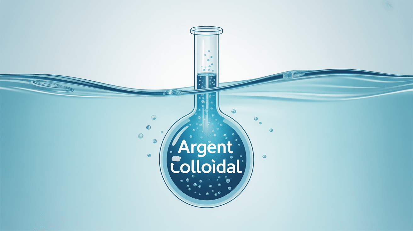 illustration medicale argent colloidal fiole particules