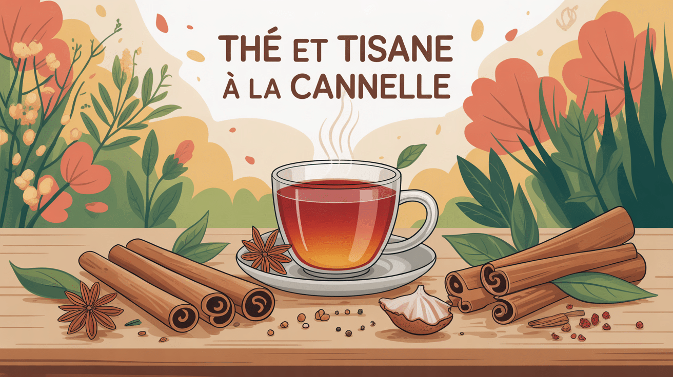 thé et tisane à la cannelle entourés d’épices et bâtons