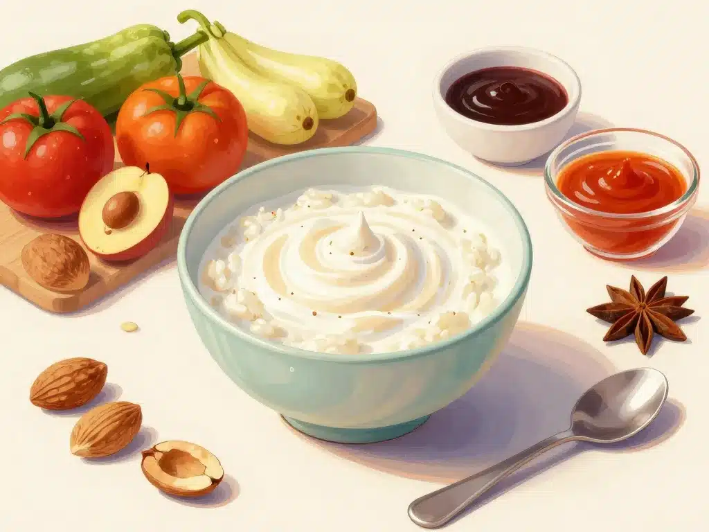 crème de riz cuisine avec ingrédients salés et sucrés