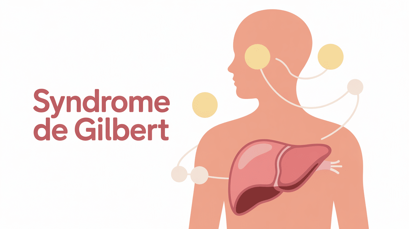 illustration pastel du syndrome de gilbert avec foie et signes génétiques