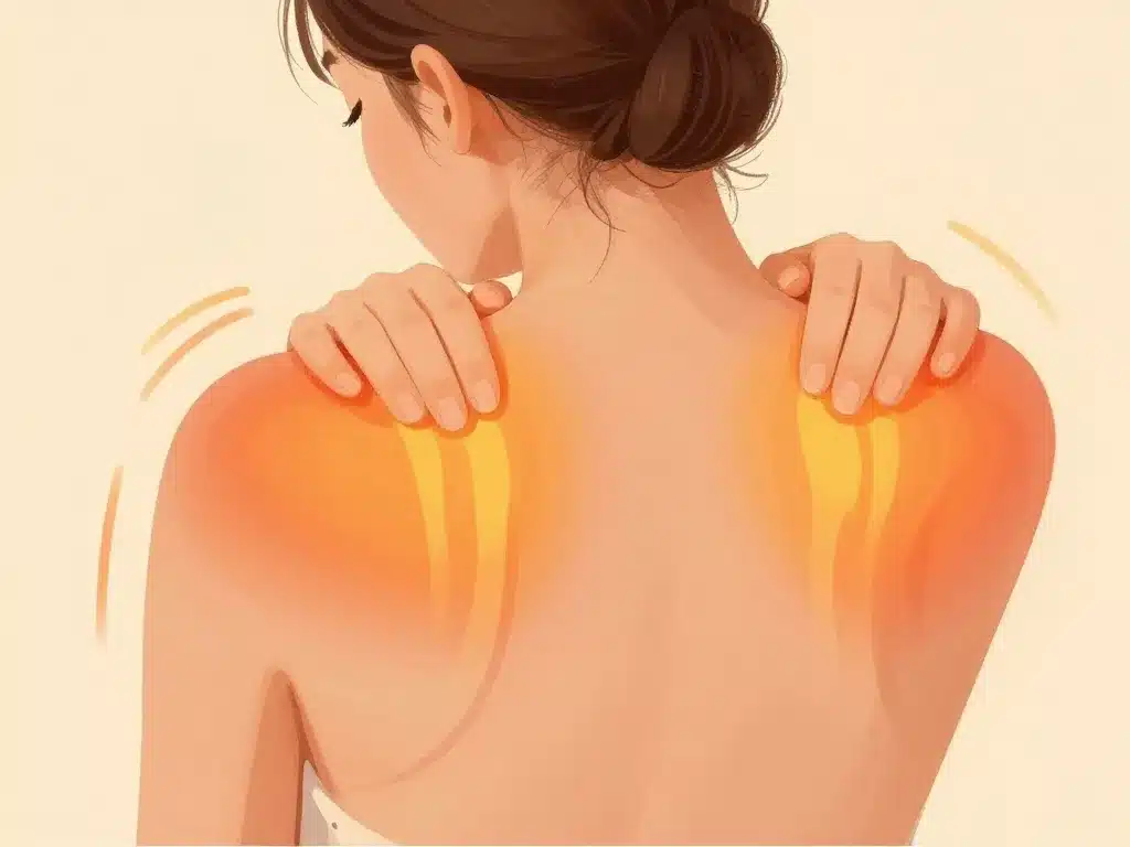 Étirement et application chaud douleur dans les omoplates soulagement