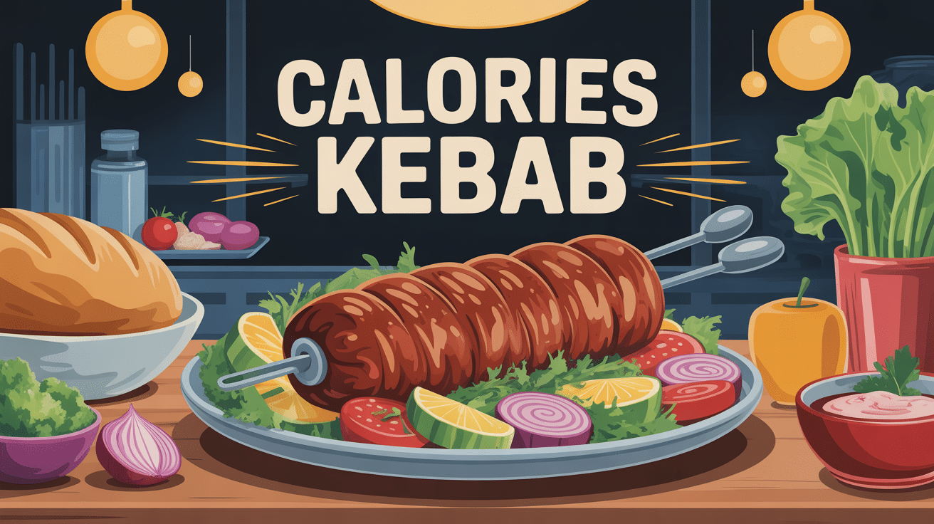 Illustration kebab calories sur assiette entouré de crudités