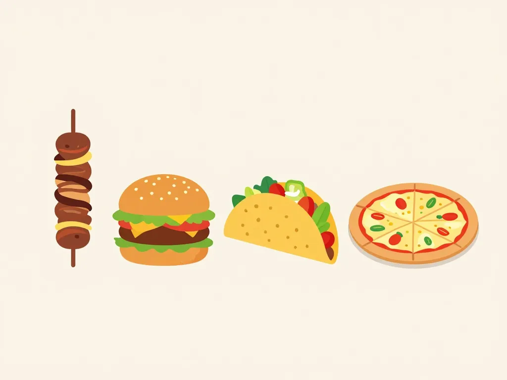 Kebab calories versus burger pizza tacos illustration