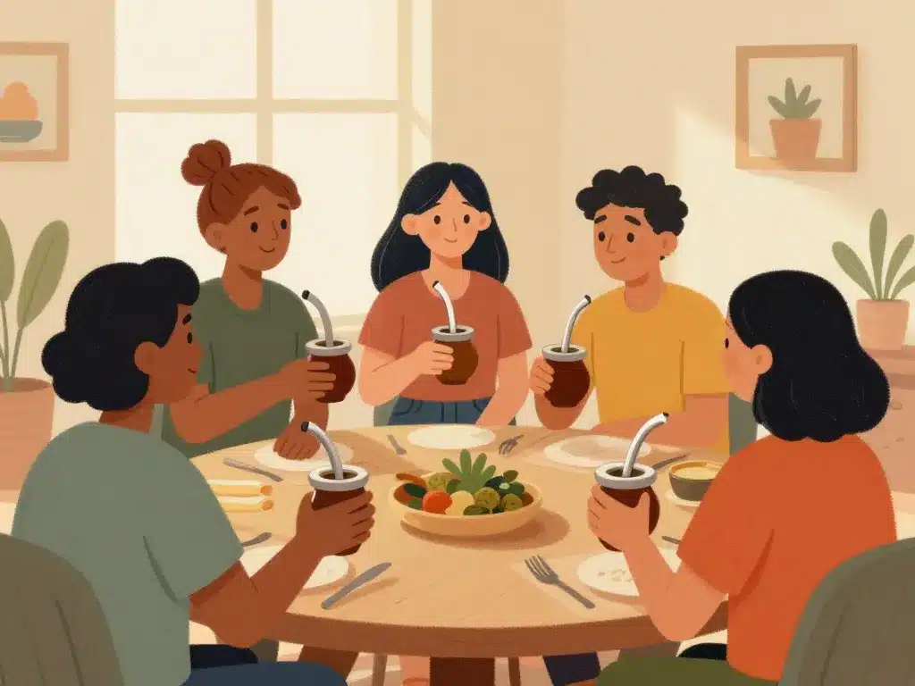 Maté bienfaits partage quotidien en groupe