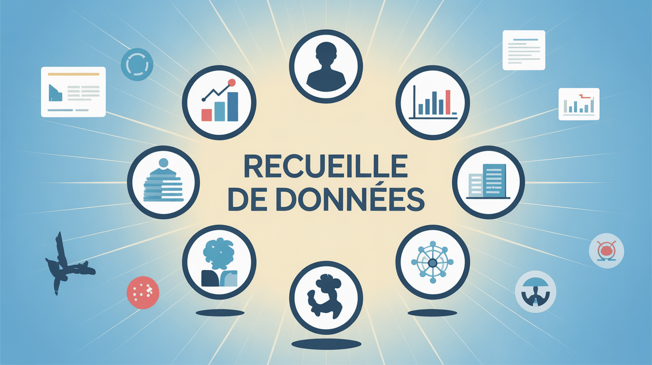 Illustration centrale recueille de données avec symboles graphiques