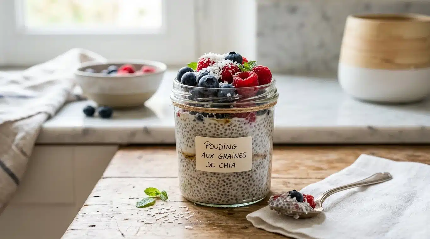 Pudding de chia onctueux à la vanille avec des fruits frais