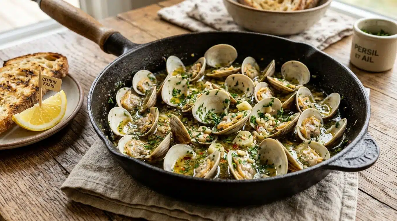 Plat de palourdes sautées à l'ail et au persil
