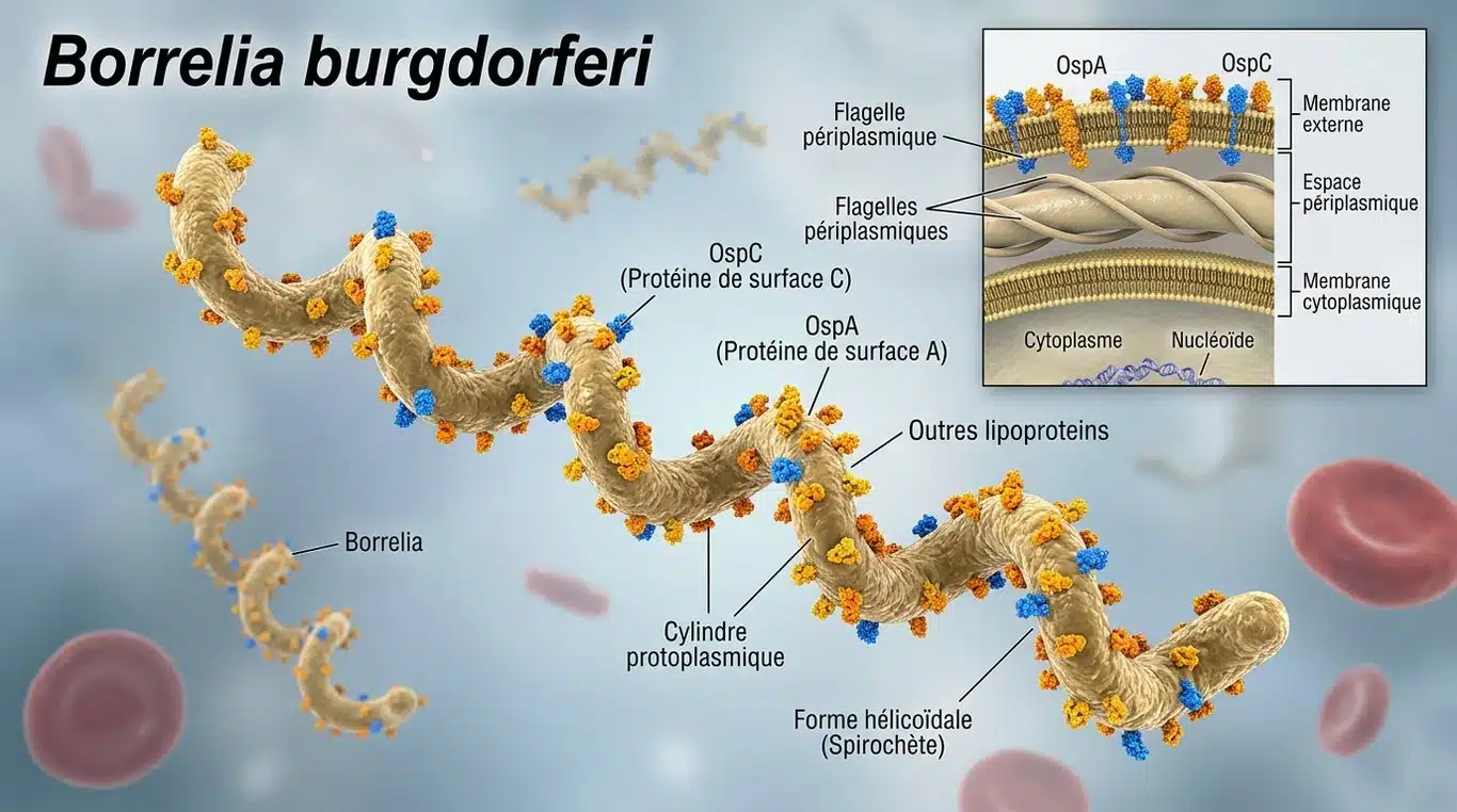 Illustration scientifique de la bactérie Borrelia burgdorferi