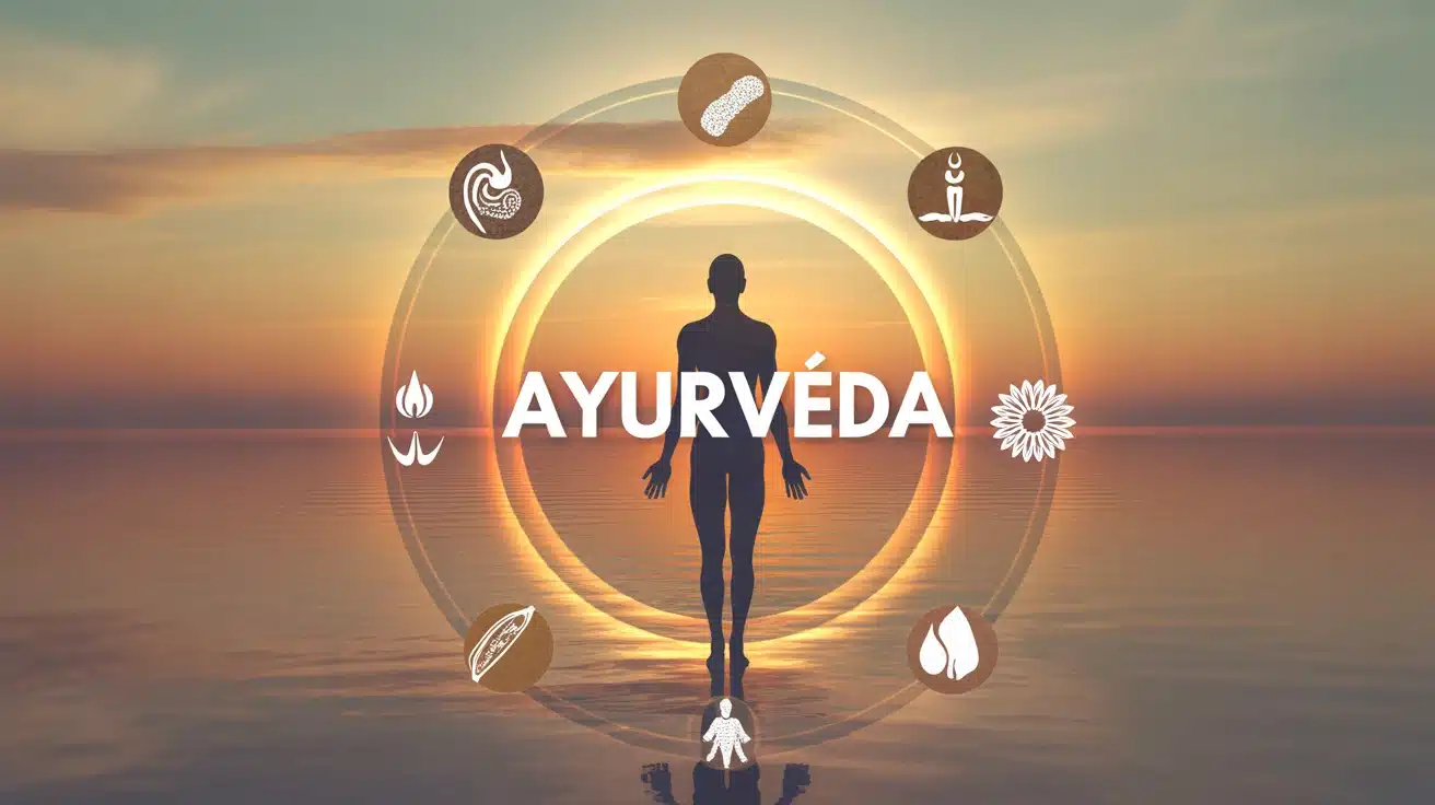 Illustration ayurvéda silhouette corps esprit éléments naturels