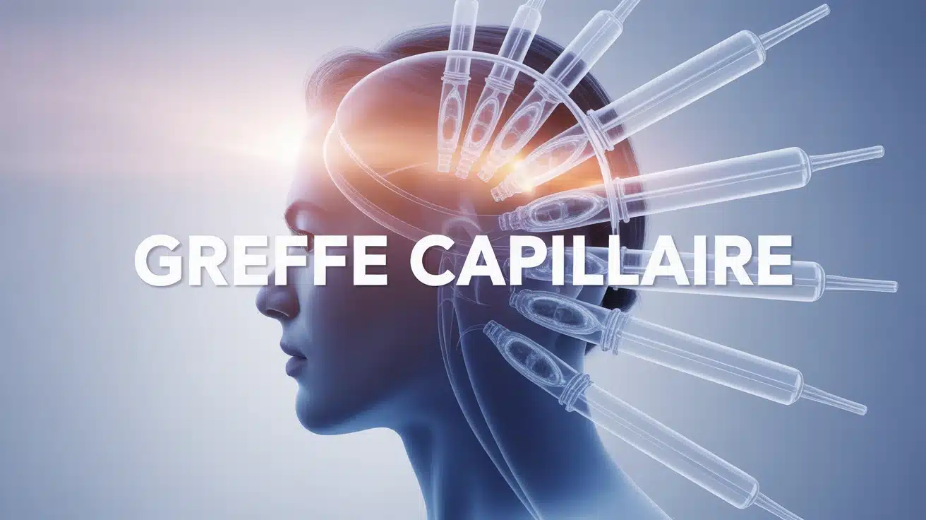 silhouette tête profil avec follicules lumineux greffe capillaire