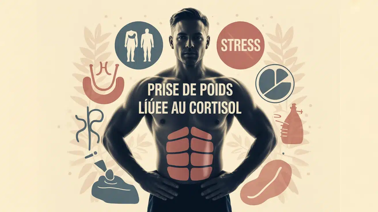 illustration prise de poids liée au cortisol avec zones abdominales rouges