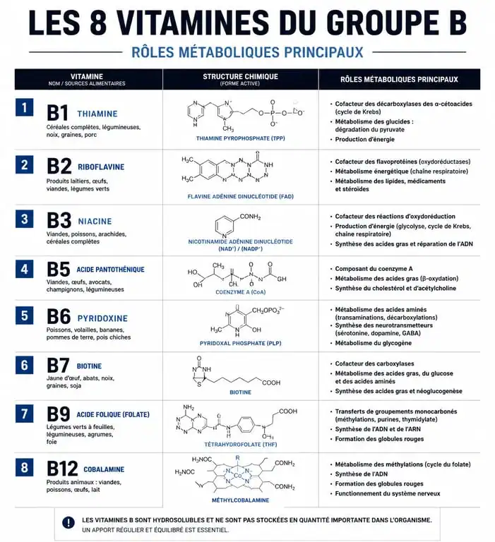 Infographie des bienfaits et rôles des vitamines du groupe B dans l'organisme