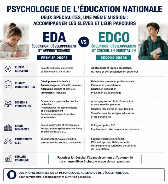 Comparatif des spécialités EDA et EDCO du psychologue scolaire
