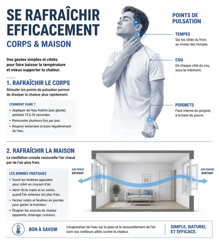 Infographie des astuces pour se rafraîchir et gérer la canicule